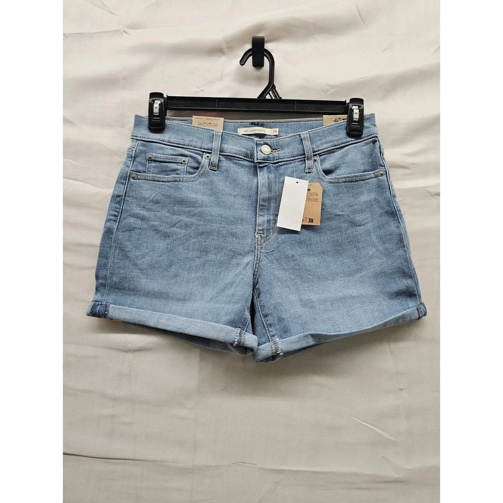 Levi's Womens Mid-Rise Mid-Length Shorts Blue Cotton Blend Casual Size 29